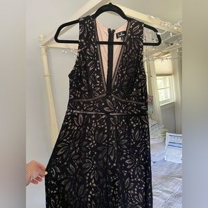 Lulus Size M Black Lace overlay Tan Jumpsuit Worn TWICE